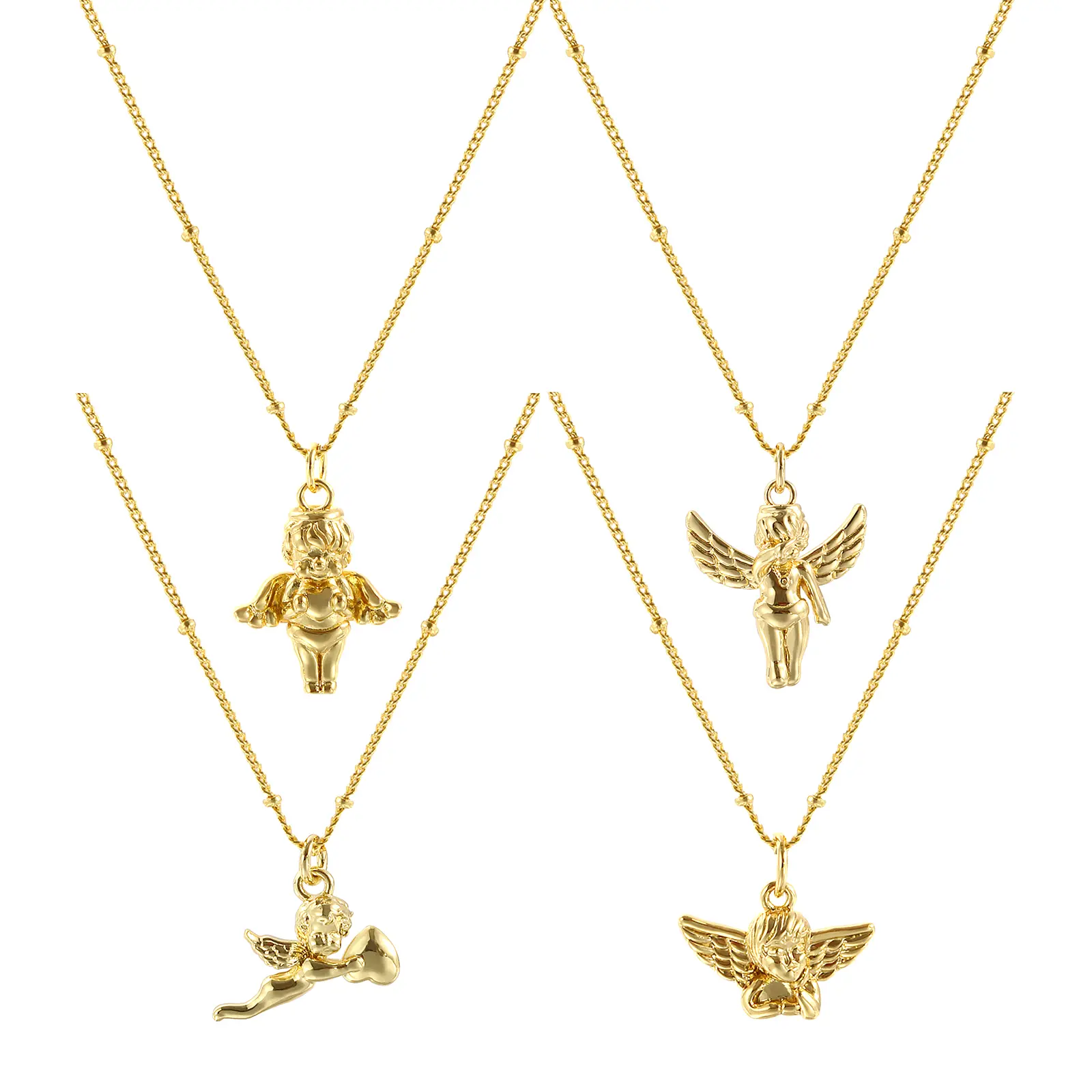 1Piece Fashion 3D Angel Pendant Necklace 18K Real Gold Plated Brass Curb Link Chain Retro For Women Jewelry Gift 45cm + 5cm long