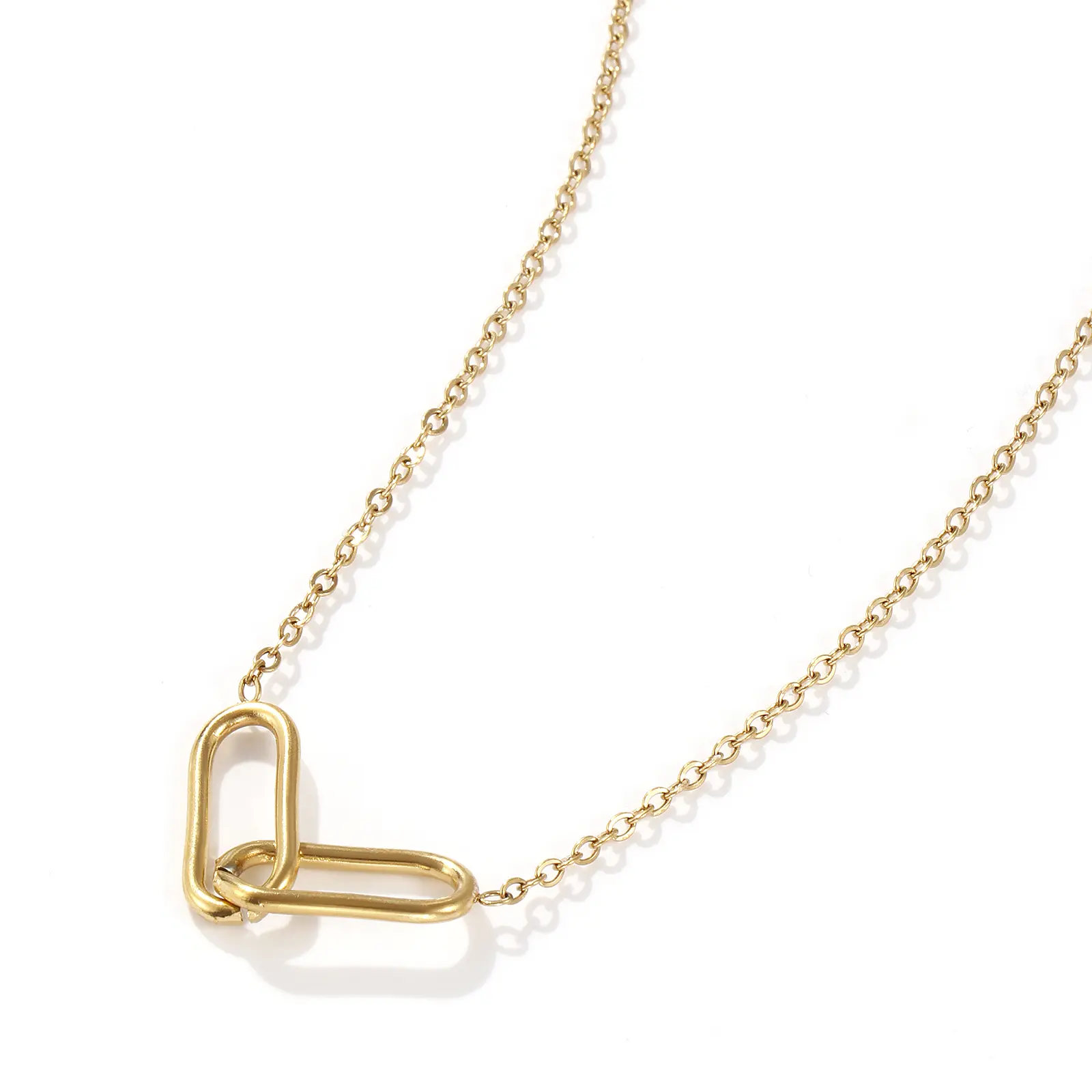 304 Stainless Steel Infinite Pendant Necklace 18K Real Gold Plated Link Chain Oval Hollow Choker For Women Men Unisex Gift 42cm