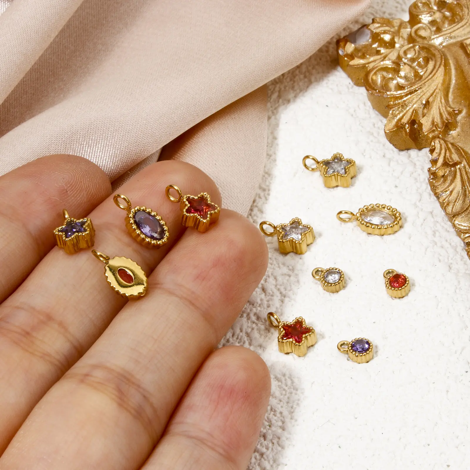 1 Piece 304 Stainless Steel Birthstone Charms Gold Plated Round Multicolor Rhinestone Pendant For DIY Necklace Jewelry Making