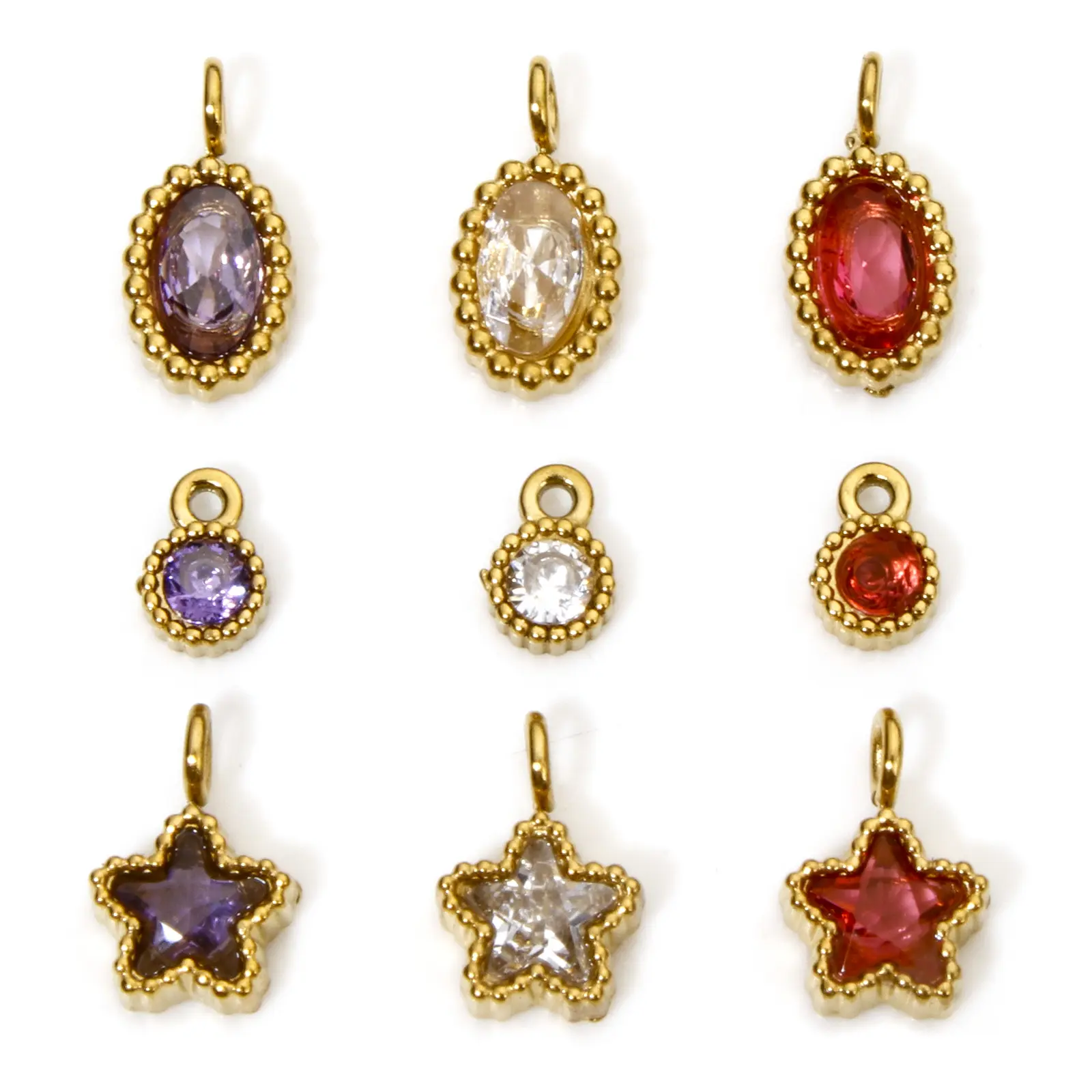 1 Piece 304 Stainless Steel Birthstone Charms Gold Plated Round Multicolor Rhinestone Pendant For DIY Necklace Jewelry Making