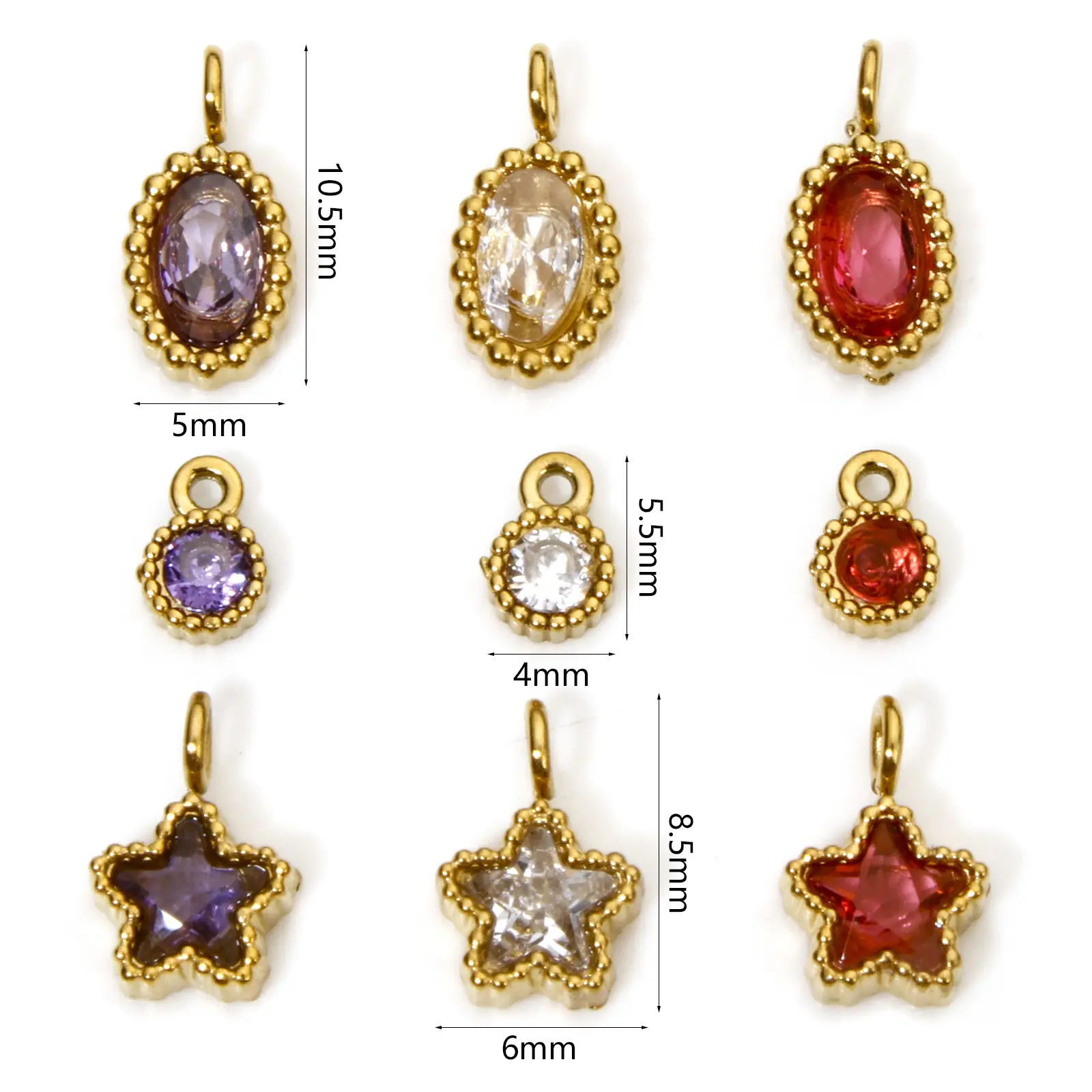 1 Piece 304 Stainless Steel Birthstone Charms Gold Plated Round Multicolor Rhinestone Pendant For DIY Necklace Jewelry Making