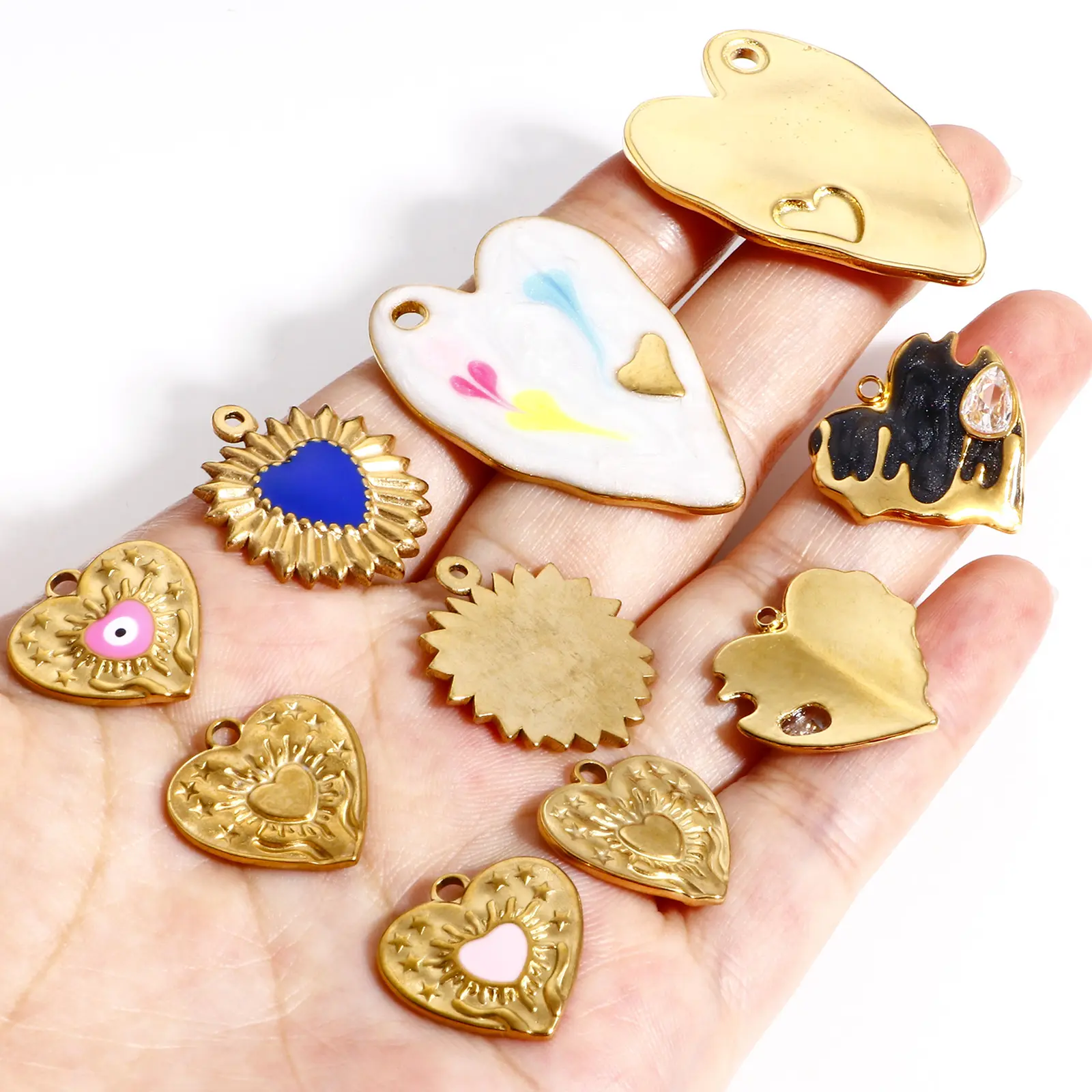 1 PCs 304 Stainless Steel Heart Evil Eye Charms Enamel Religious Pendants Valentine's Day For Jewelry Making Diy Accessories