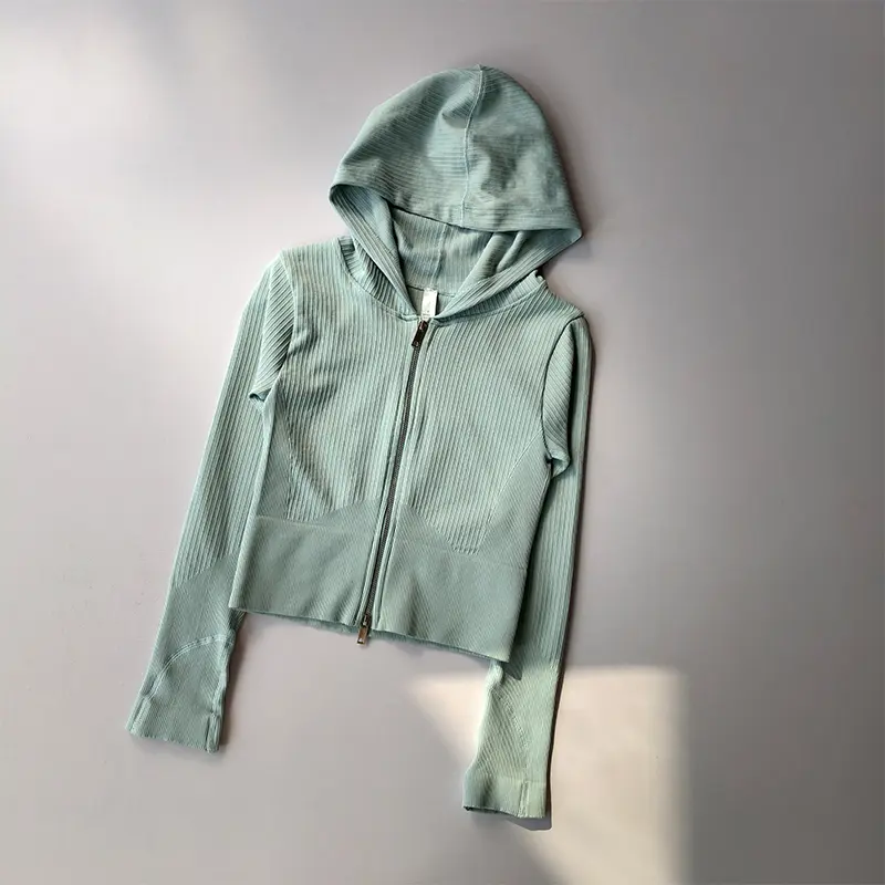 Double Hooded Tight Fitting Sports Jacket Shirts Women Running Training Yoga Suit Long Sleeved Zipper Cardigan Pilates Top Coat