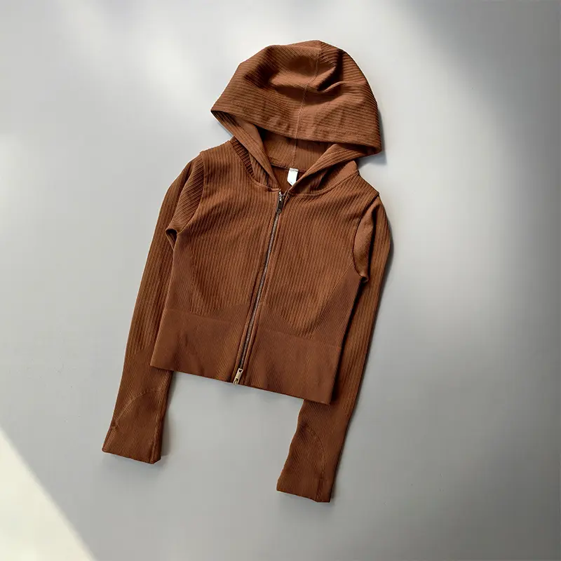 Double Hooded Tight Fitting Sports Jacket Shirts Women Running Training Yoga Suit Long Sleeved Zipper Cardigan Pilates Top Coat