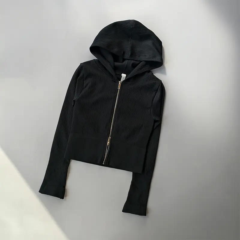 Double Hooded Tight Fitting Sports Jacket Shirts Women Running Training Yoga Suit Long Sleeved Zipper Cardigan Pilates Top Coat
