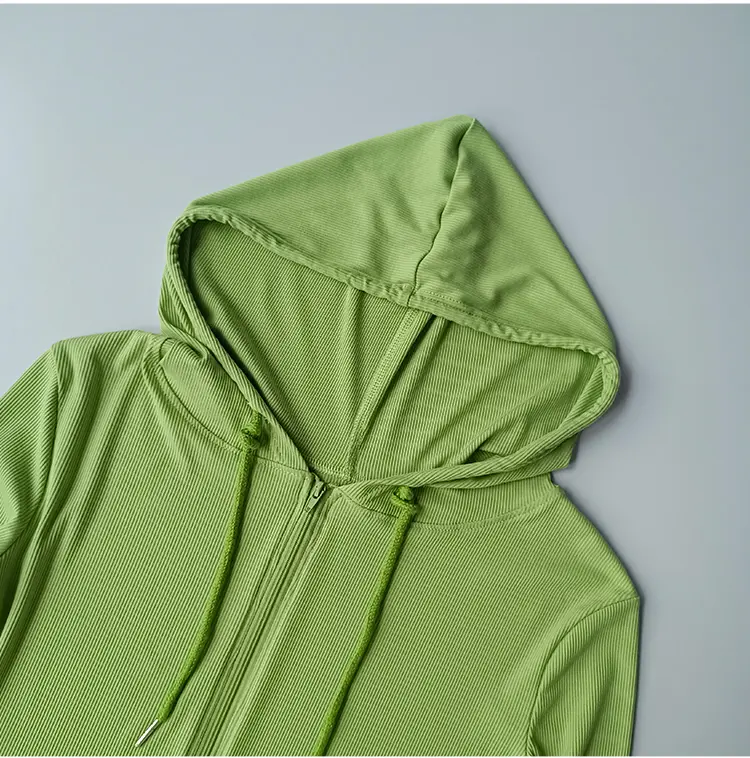 Slim Fitting Long Sleeve Autumn Drawstring Hooded Sports Coat Women's 2021 Autumn New Slim Fitness Clothes Running Casual Top