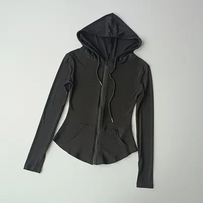 Slim Fitting Long Sleeve Autumn Drawstring Hooded Sports Coat Women's 2021 Autumn New Slim Fitness Clothes Running Casual Top