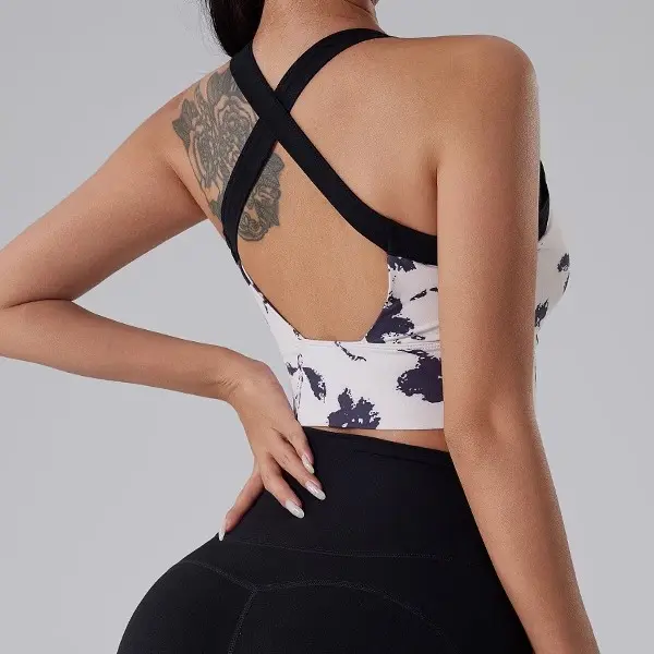 Suspender Beautiful Back Lingerie Women's One-piece Fixed Cup Shock-proof Gathering Sexy Printed Wide Shoulder Strap Bra
