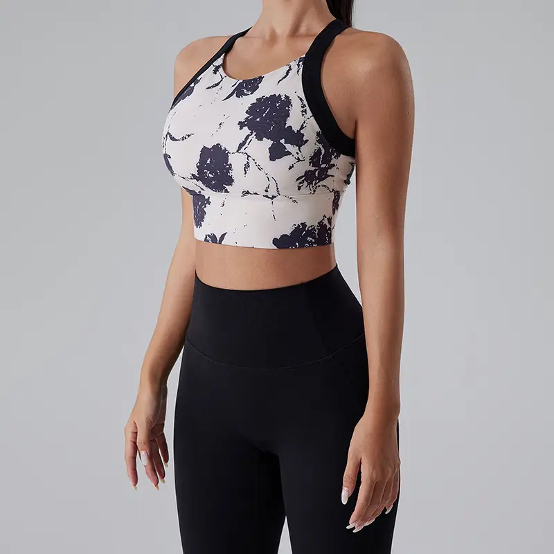 Suspender Beautiful Back Lingerie Women's One-piece Fixed Cup Shock-proof Gathering Sexy Printed Wide Shoulder Strap Bra