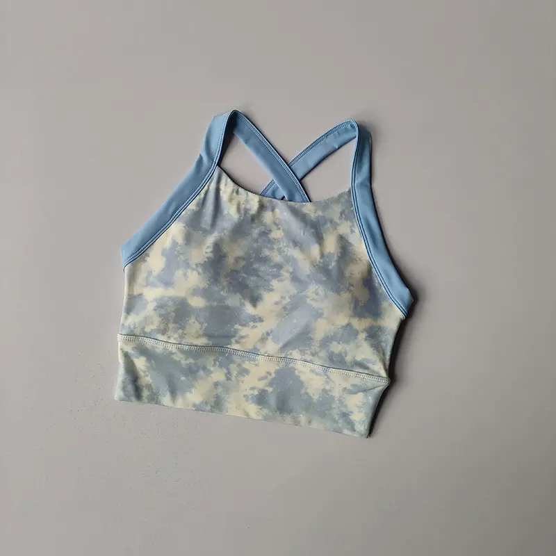 New High-end Yoga Lingerie Women's One-piece Fixed Cup Shock-proof Underwear Gathering Sexy Printed Wide Shoulder Strap Bra