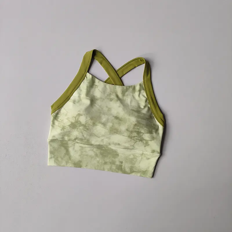 New High-end Yoga Lingerie Women's One-piece Fixed Cup Shock-proof Underwear Gathering Sexy Printed Wide Shoulder Strap Bra