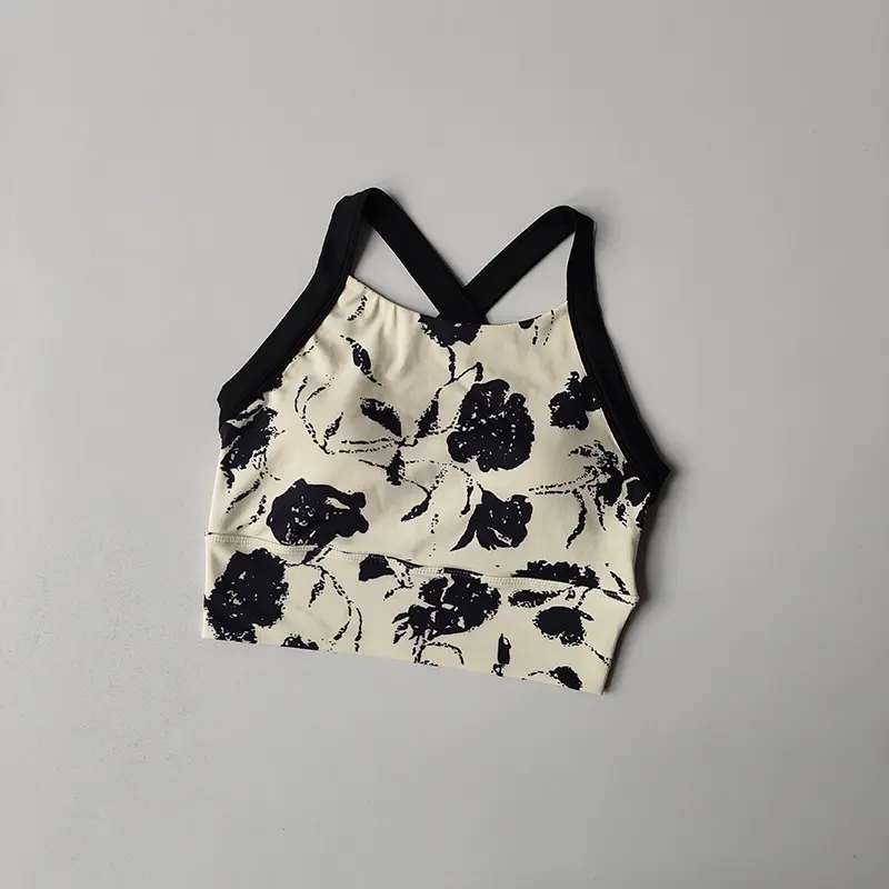 New High-end Yoga Lingerie Women's One-piece Fixed Cup Shock-proof Underwear Gathering Sexy Printed Wide Shoulder Strap Bra