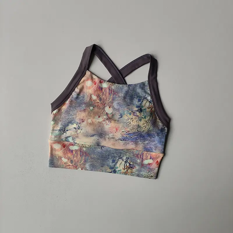New High-end Yoga Lingerie Women's One-piece Fixed Cup Shock-proof Underwear Gathering Sexy Printed Wide Shoulder Strap Bra
