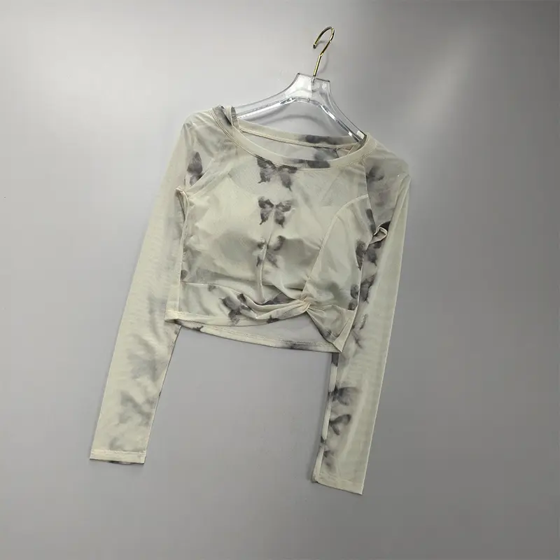 Advanced Mesh Fake Long Sleeved Shirts Women Fixed Chest Cushion Yoga Suit Quick Drying Breathable Slimming Fitness Top Clothing