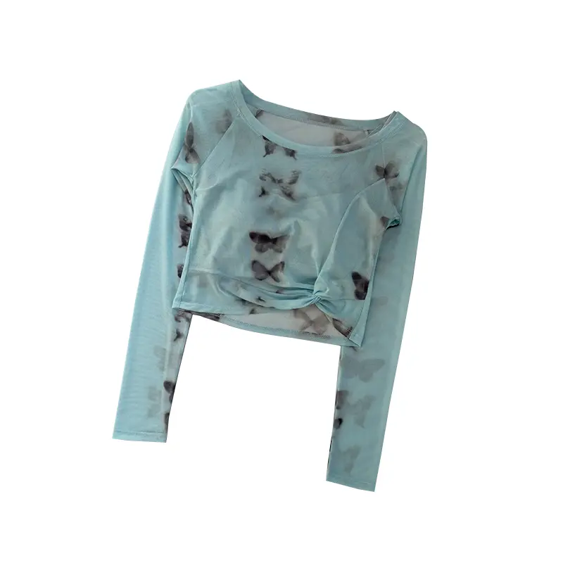 Advanced Mesh Fake Long Sleeved Shirts Women Fixed Chest Cushion Yoga Suit Quick Drying Breathable Slimming Fitness Top Clothing