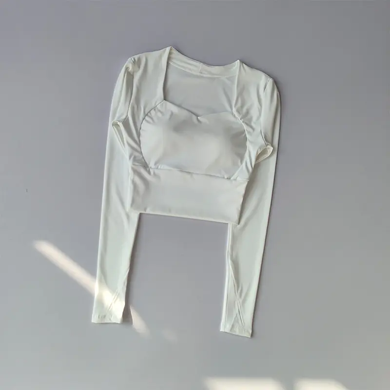 Nude V-neck Integrated Cup Chest Pad Yoga Suit Top Sports T-shirt High Elasticity Fitness Suit Long Sleeve Quick Drying Clothing