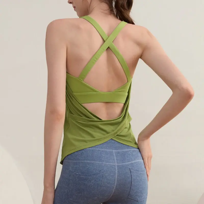 Fake Two-piece Fitness Vest Chest Cushion Sports Top Running Cross Shock Absorption Beauty Back Yoga Suit Sleeveless T-shirt