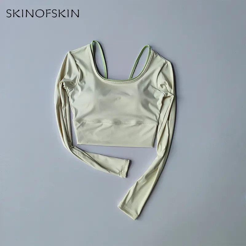 Yoga Clothes Long Sleeved Women's One-piece Cup Crop Top Slimming Quick Drying Running Training T-shirt Sports Fitness Clothes