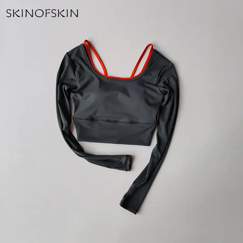Yoga Clothes Long Sleeved Women's One-piece Cup Crop Top Slimming Quick Drying Running Training T-shirt Sports Fitness Clothes