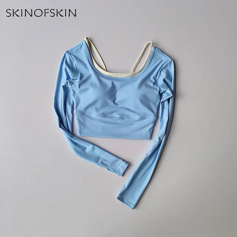 Yoga Clothes Long Sleeved Women's One-piece Cup Crop Top Slimming Quick Drying Running Training T-shirt Sports Fitness Clothes