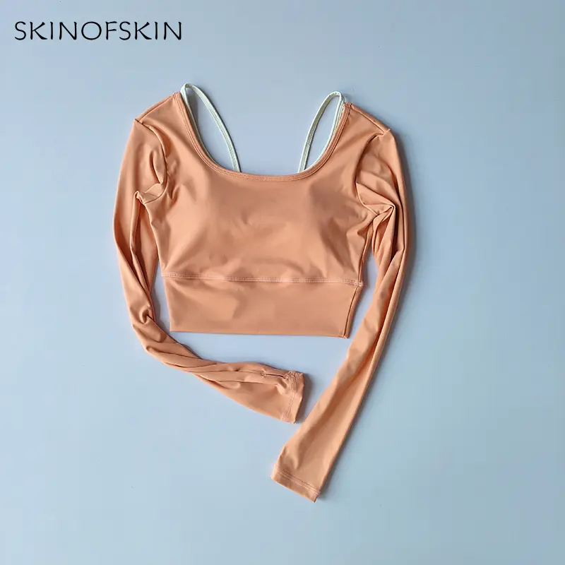 Yoga Clothes Long Sleeved Women's One-piece Cup Crop Top Slimming Quick Drying Running Training T-shirt Sports Fitness Clothes