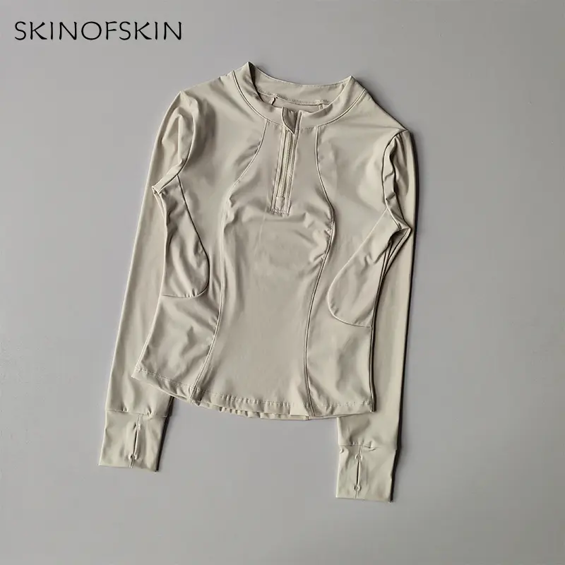 Fitness Top Women's Autumn Elastic Half Zipper Slimming Quick Drying Sports T-shirt Running Fitness Yoga Clothing Long Sleeves