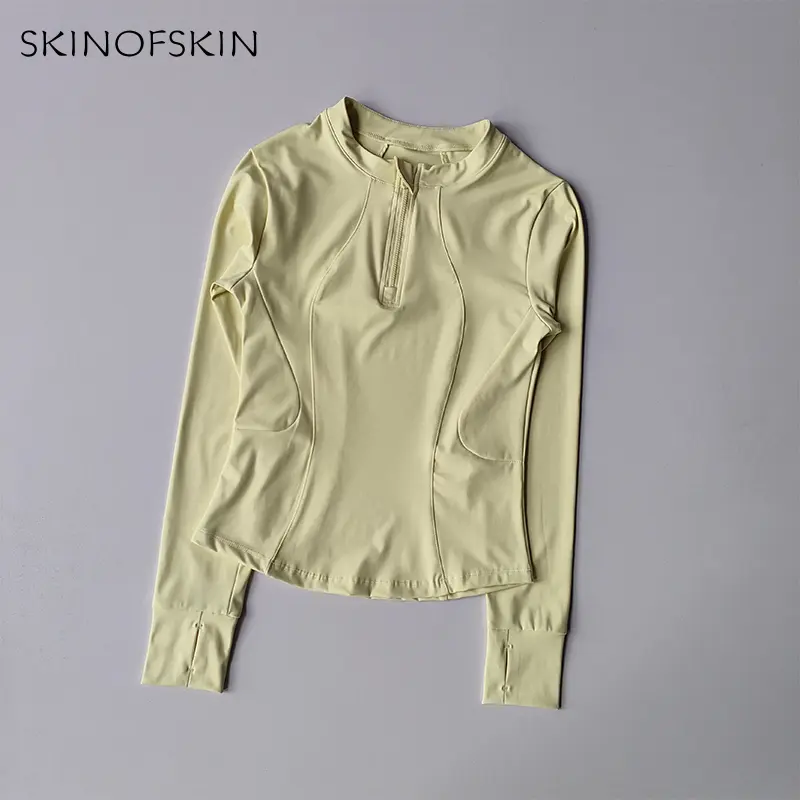 Fitness Top Women's Autumn Elastic Half Zipper Slimming Quick Drying Sports T-shirt Running Fitness Yoga Clothing Long Sleeves