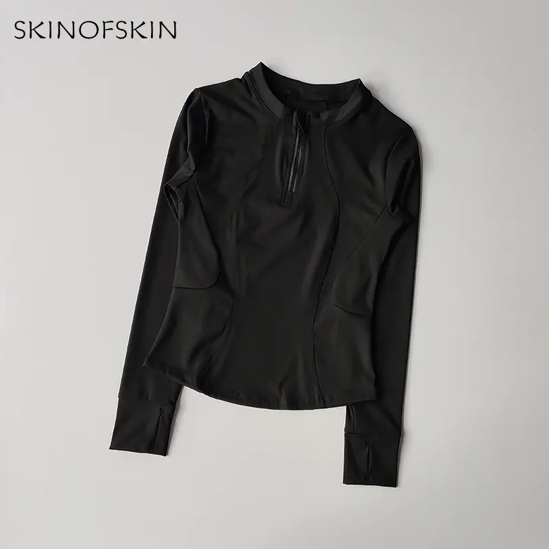 Fitness Top Women's Autumn Elastic Half Zipper Slimming Quick Drying Sports T-shirt Running Fitness Yoga Clothing Long Sleeves