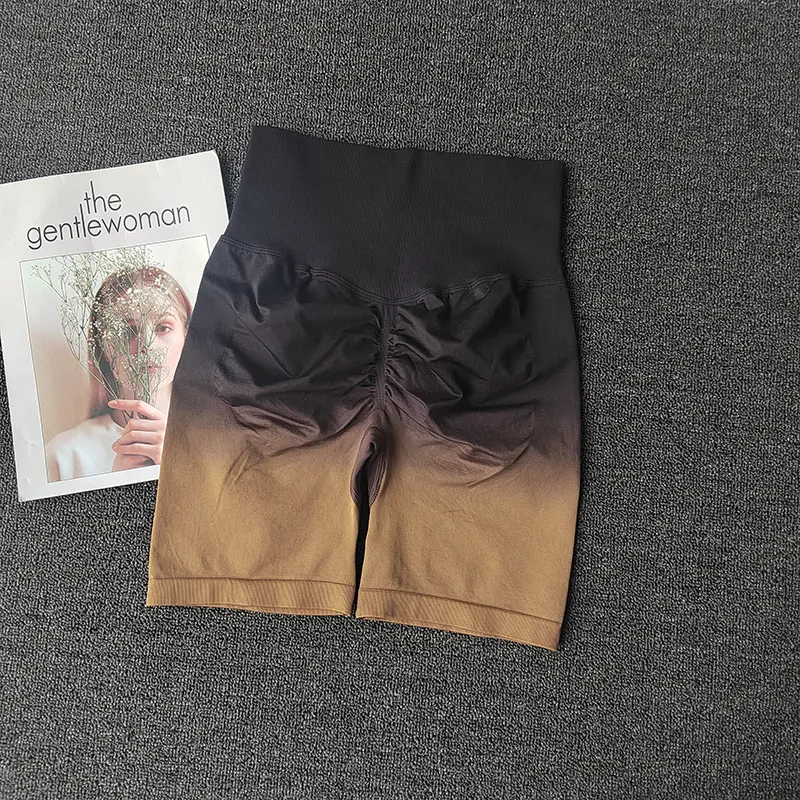 Peach Hip Gradient Yoga Pants Five-point Shorts Women's High Waist Elastic Breathable Tight Sports Shorts Running Outwear Suit