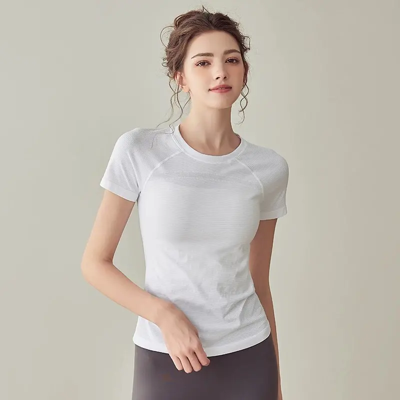 Sports Tops Quick-drying Women's Fitness Running Yoga Short Sleeve Moisturizing Wounding Elastic Breathable Yoga Suit T-shirt