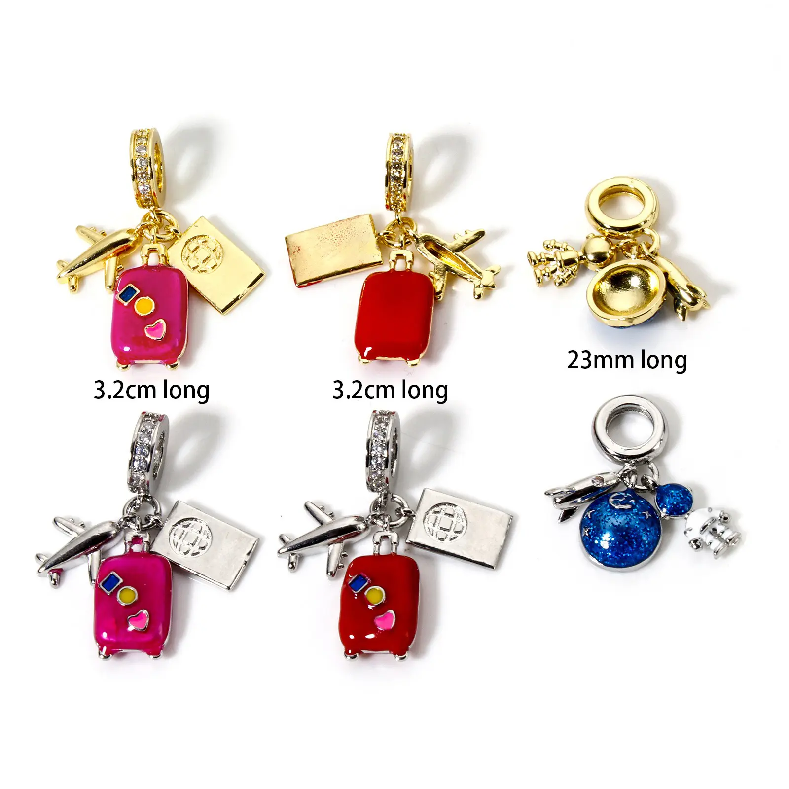 1 Piece Brass Dangle Charm Enamel Luggage Trolley Suitcase Universe Planet Pendant For Bracelet Necklace Jewelry Making Finding