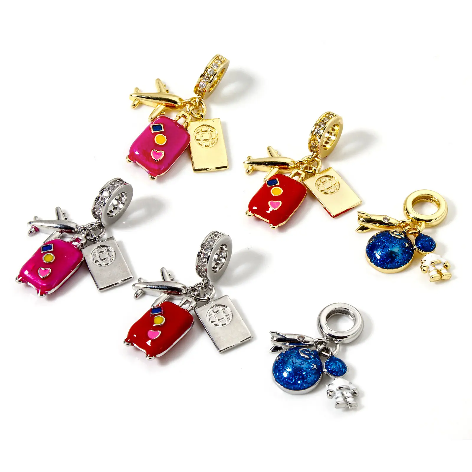 1 Piece Brass Dangle Charm Enamel Luggage Trolley Suitcase Universe Planet Pendant For Bracelet Necklace Jewelry Making Finding