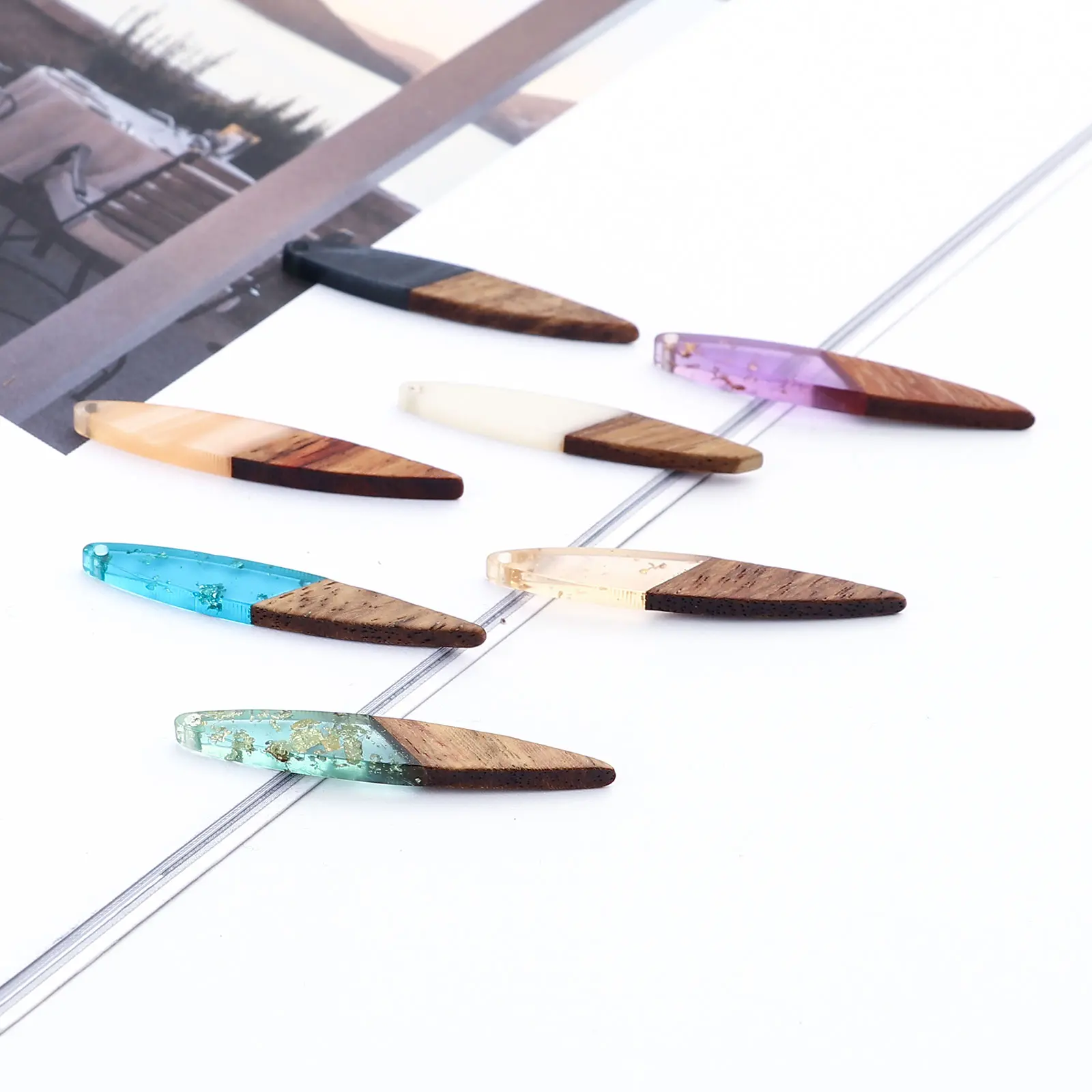 Resin & Wood Wood Effect Resin Pendants Strip Natural Charms For Diy Earrings Necklace Jewelry Making Findings 4.3cmx0.7cm, 3PCs