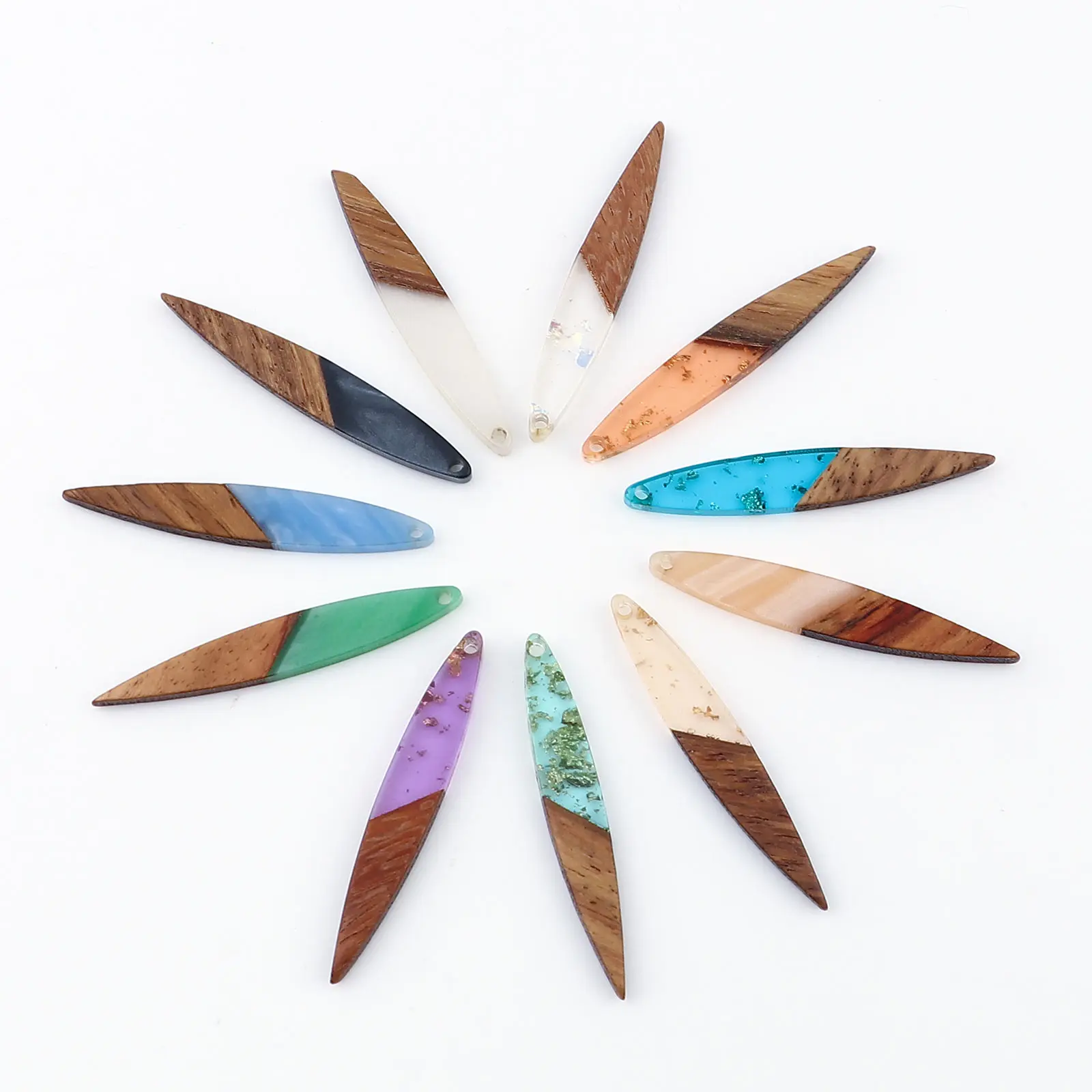 Resin & Wood Wood Effect Resin Pendants Strip Natural Charms For Diy Earrings Necklace Jewelry Making Findings 4.3cmx0.7cm, 3PCs