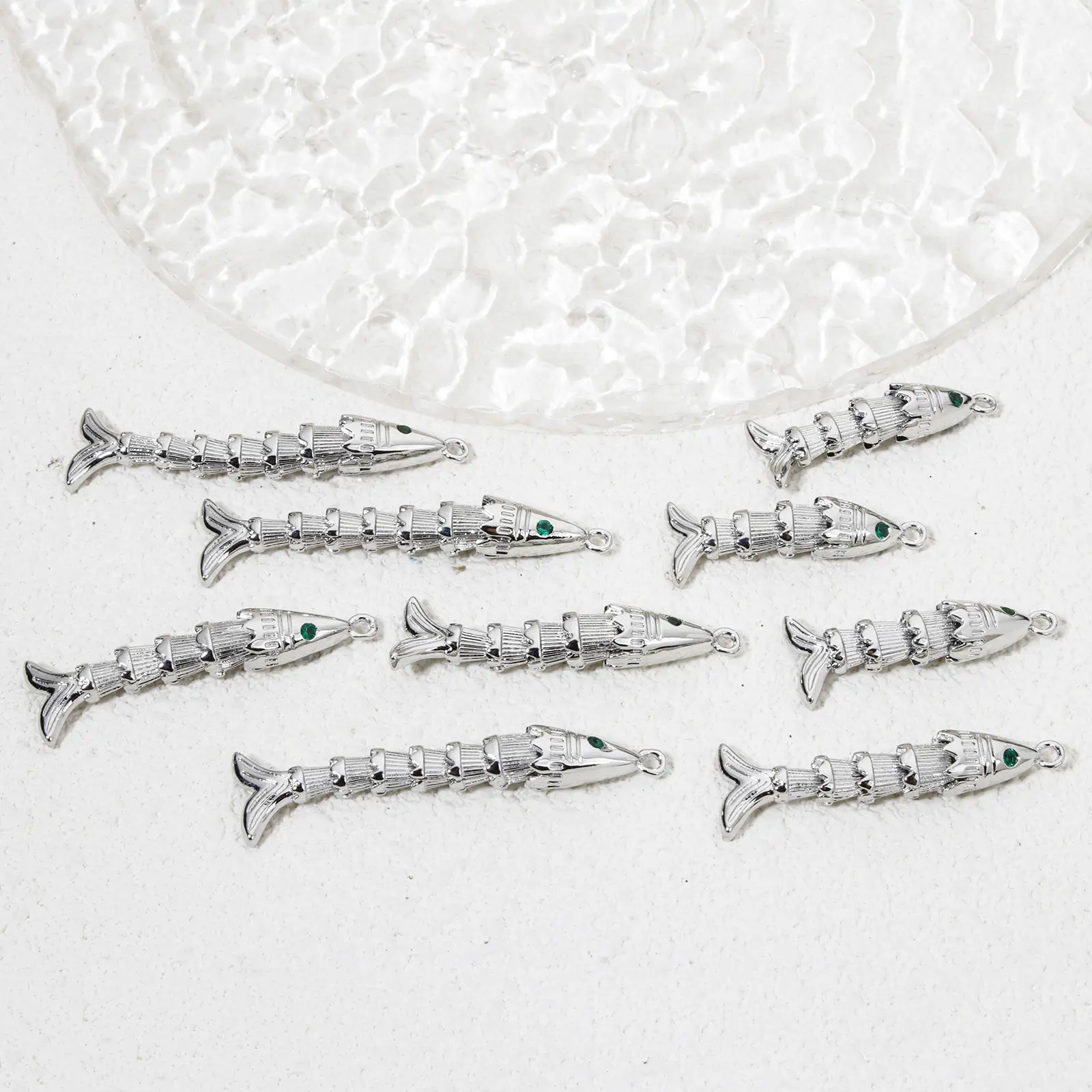 1 Piece New Brass Ocean Jewelry Pendants Fish Animal Movable Green Cubic Zirconia Eyes For DIY Jewelry Making Necklace