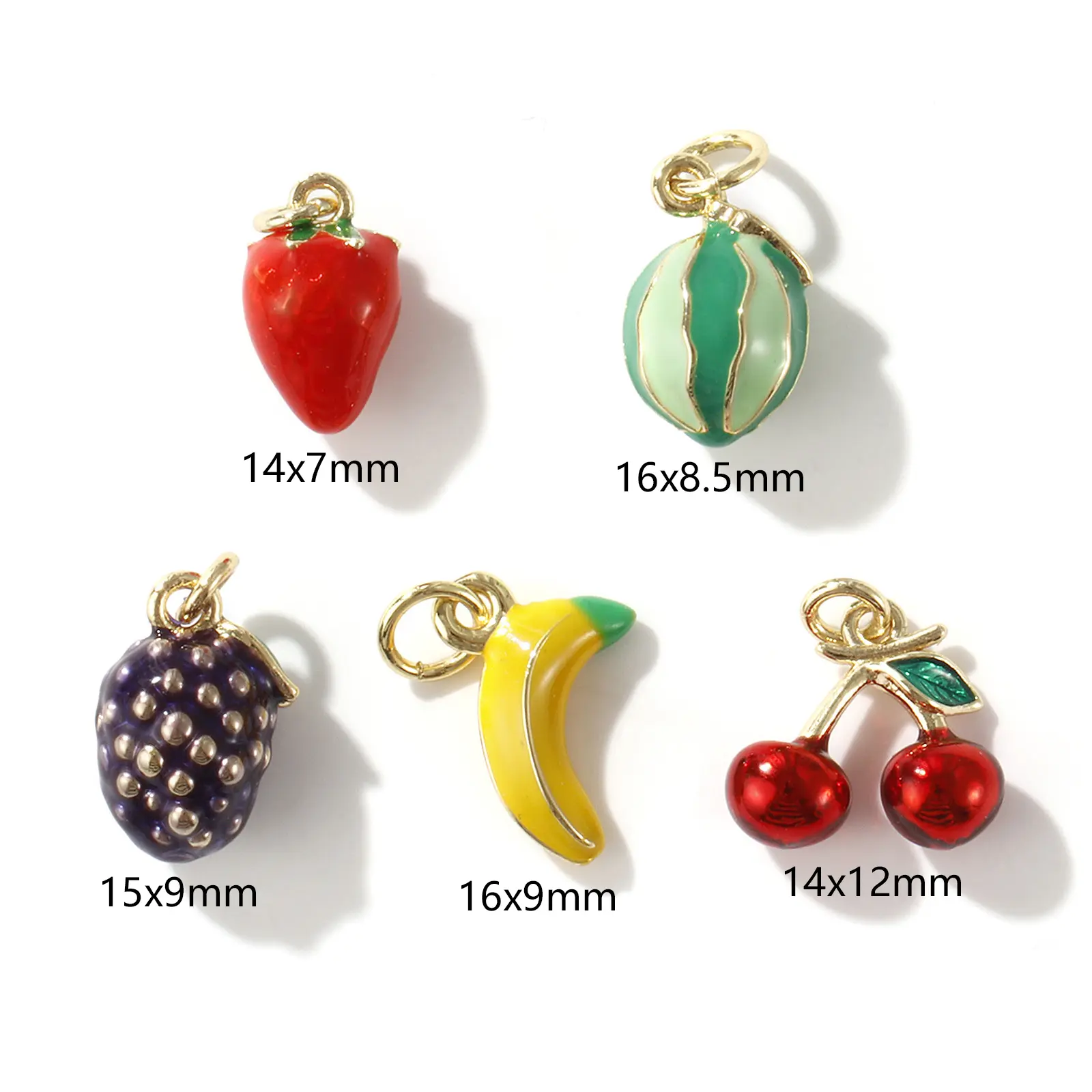 1 Set ( 5 PCs/Set)  Brass 3D Charms 18K Real Gold Plated Fruit Mixed Enamel Banana Strawberry Cherry Pendants Necklace DIY