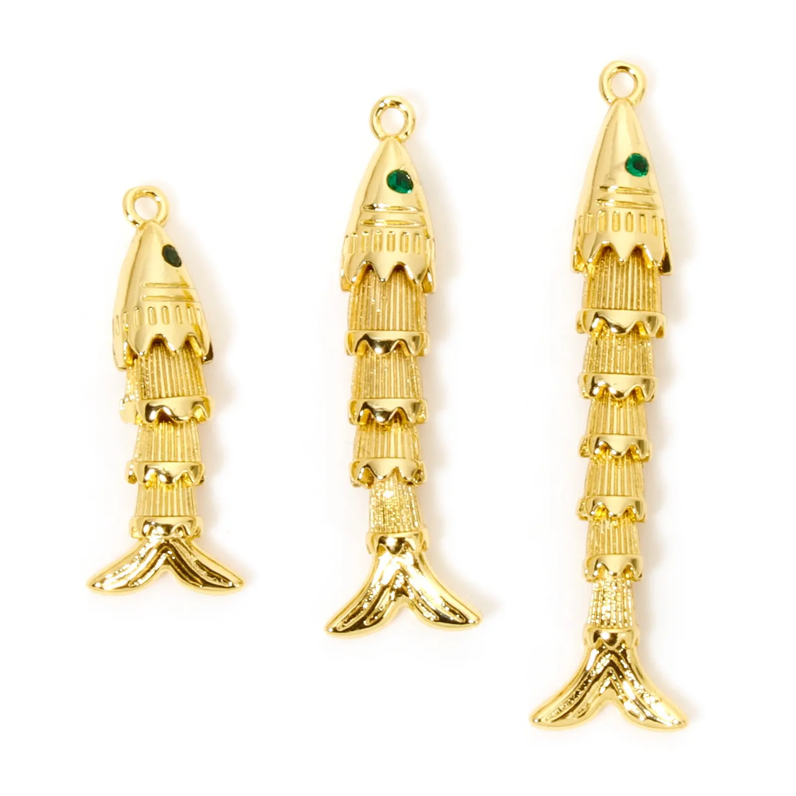1 Piece New Brass Ocean Jewelry Pendants Fish Animal Movable Green Cubic Zirconia Eyes For DIY Jewelry Making Necklace