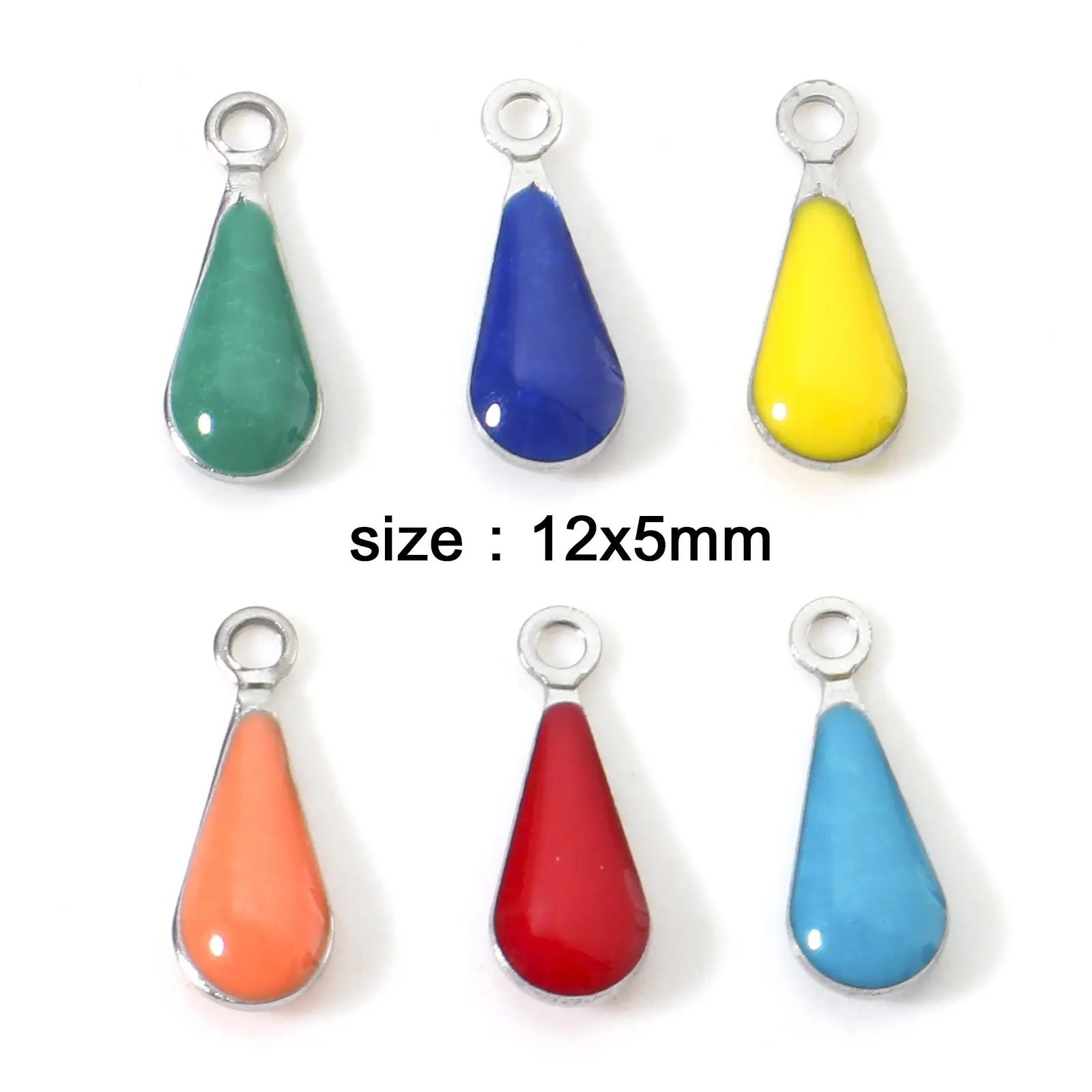 10PCs 304 Stainless Steel Double Sided Charms Drop Enamelled Sequins Pendants For Diy Making Jewelry Necklace Findings 12x5mm