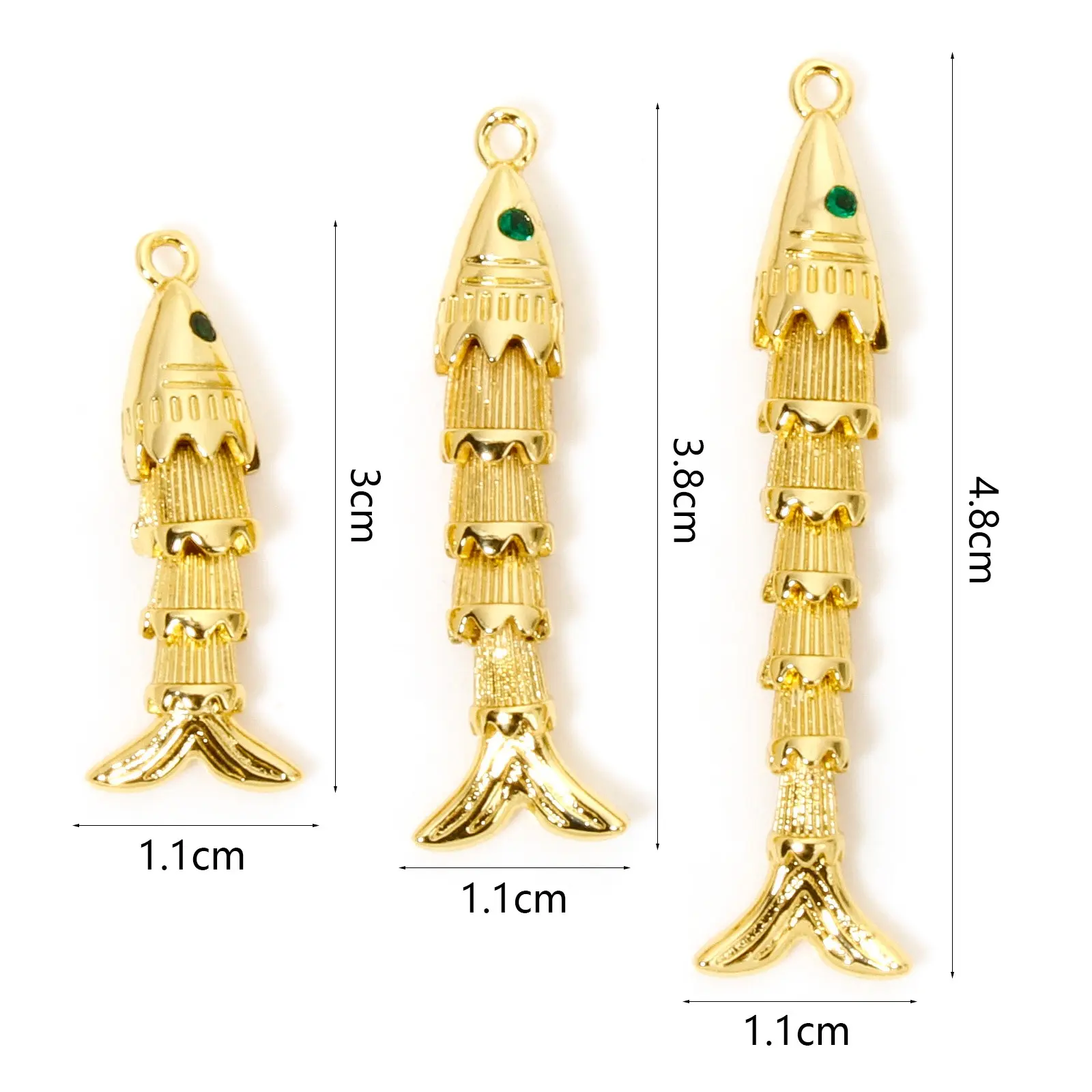 1 Piece New Brass Ocean Jewelry Pendants Fish Animal Movable Green Cubic Zirconia Eyes For DIY Jewelry Making Necklace
