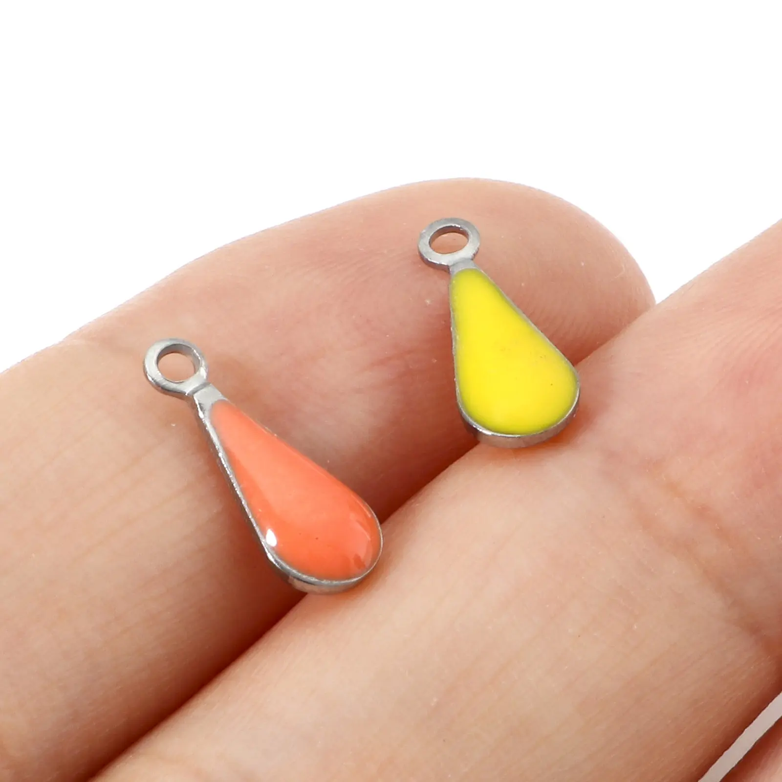 10PCs 304 Stainless Steel Double Sided Charms Drop Enamelled Sequins Pendants For Diy Making Jewelry Necklace Findings 12x5mm