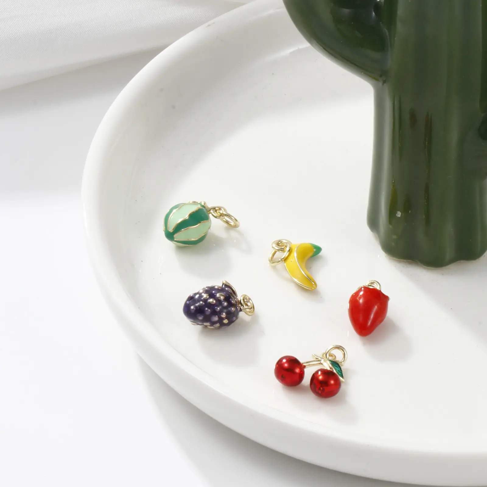 1 Set ( 5 PCs/Set)  Brass 3D Charms 18K Real Gold Plated Fruit Mixed Enamel Banana Strawberry Cherry Pendants Necklace DIY