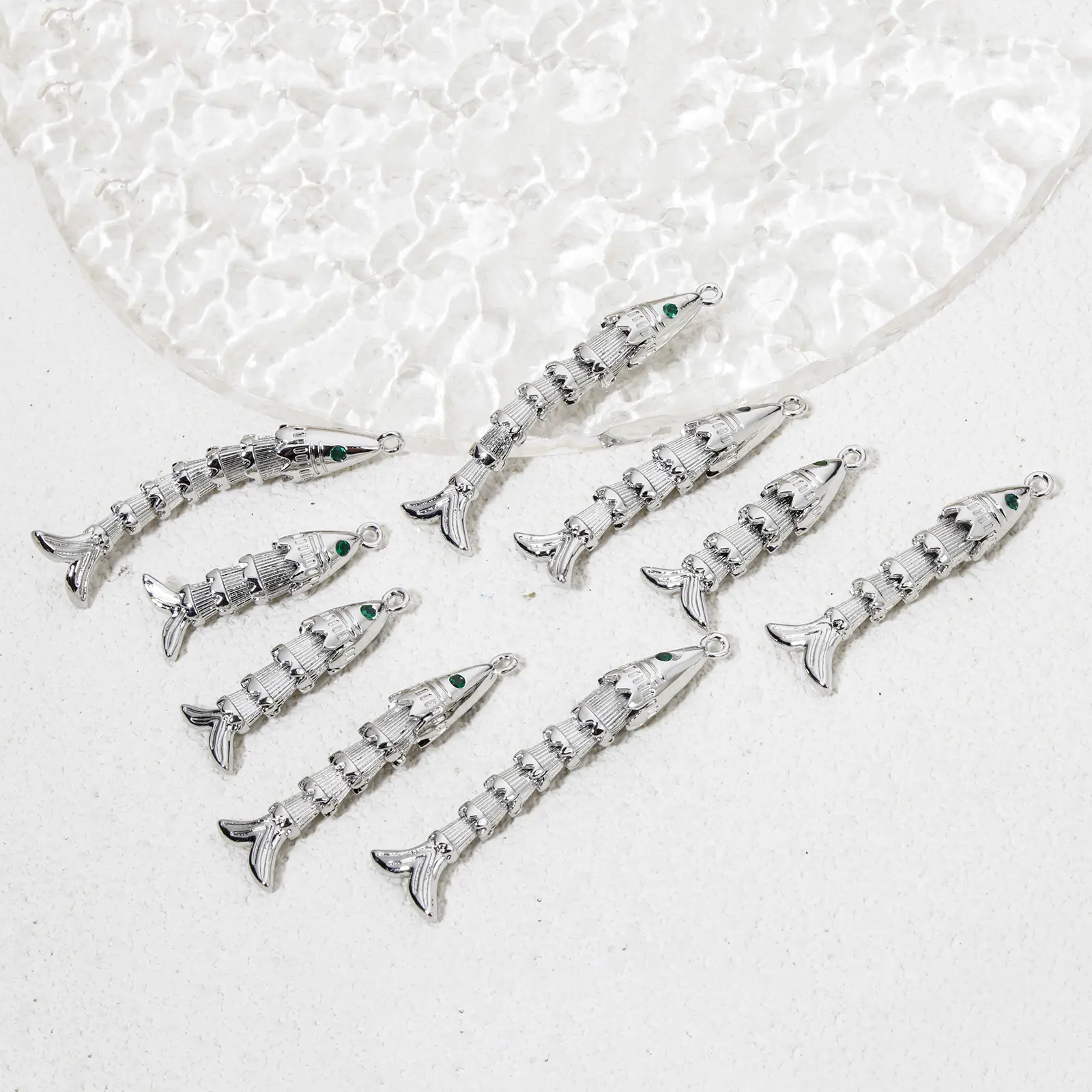 1 Piece New Brass Ocean Jewelry Pendants Fish Animal Movable Green Cubic Zirconia Eyes For DIY Jewelry Making Necklace