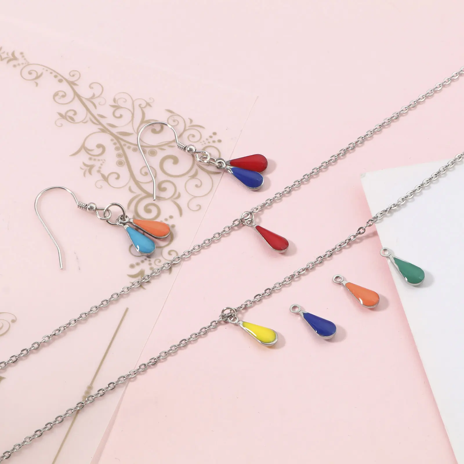 10PCs 304 Stainless Steel Double Sided Charms Drop Enamelled Sequins Pendants For Diy Making Jewelry Necklace Findings 12x5mm