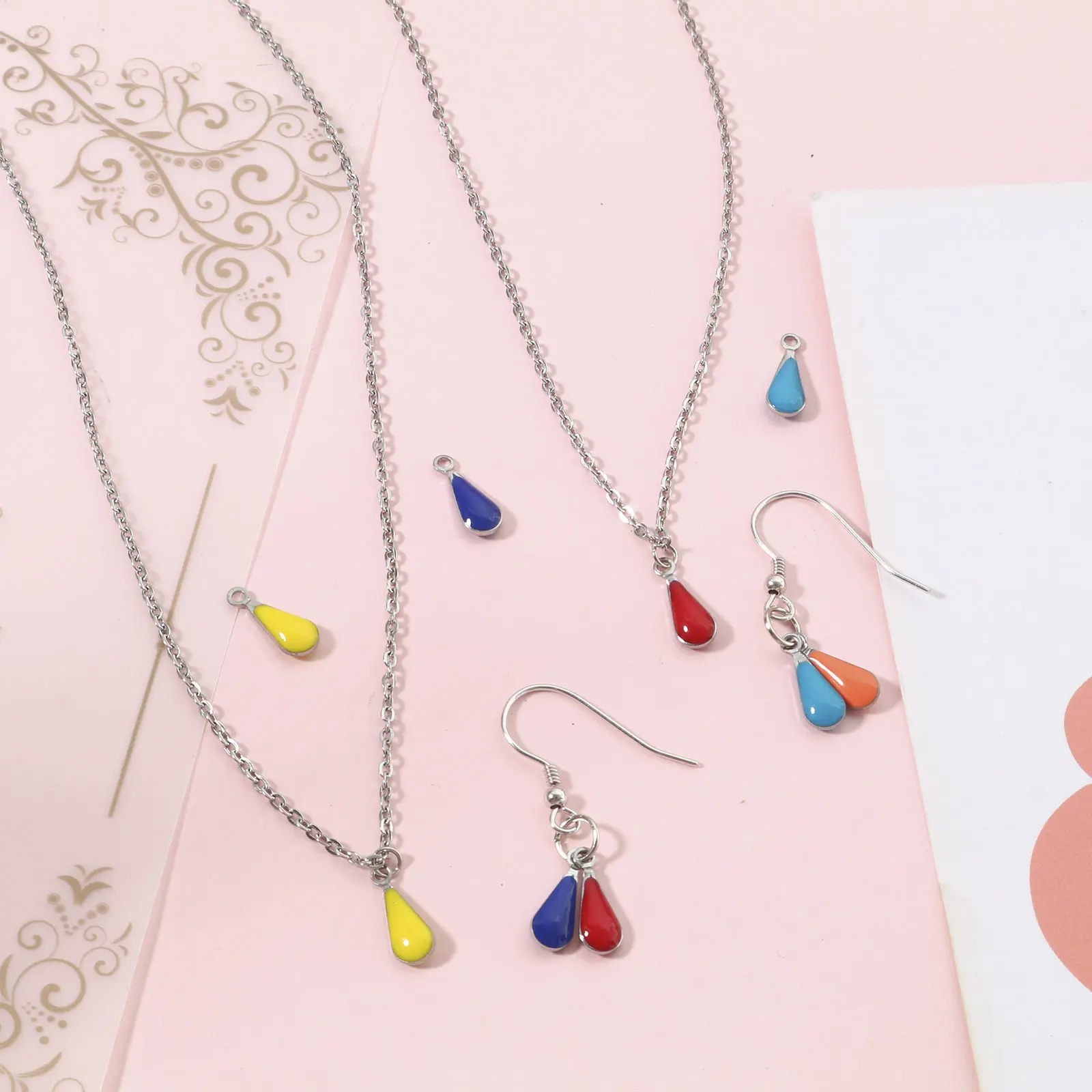 10PCs 304 Stainless Steel Double Sided Charms Drop Enamelled Sequins Pendants For Diy Making Jewelry Necklace Findings 12x5mm