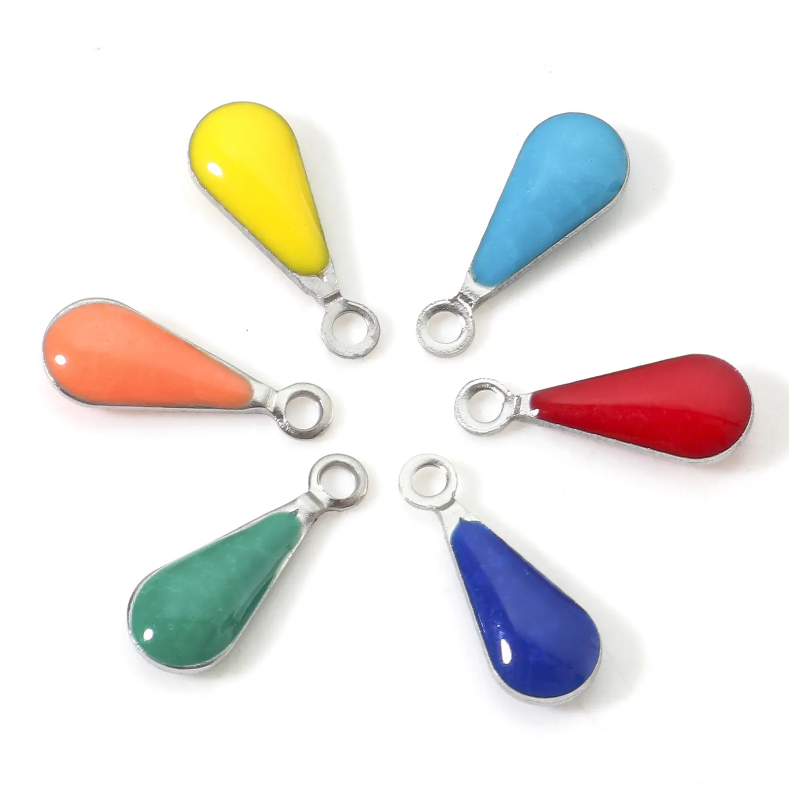 10PCs 304 Stainless Steel Double Sided Charms Drop Enamelled Sequins Pendants For Diy Making Jewelry Necklace Findings 12x5mm