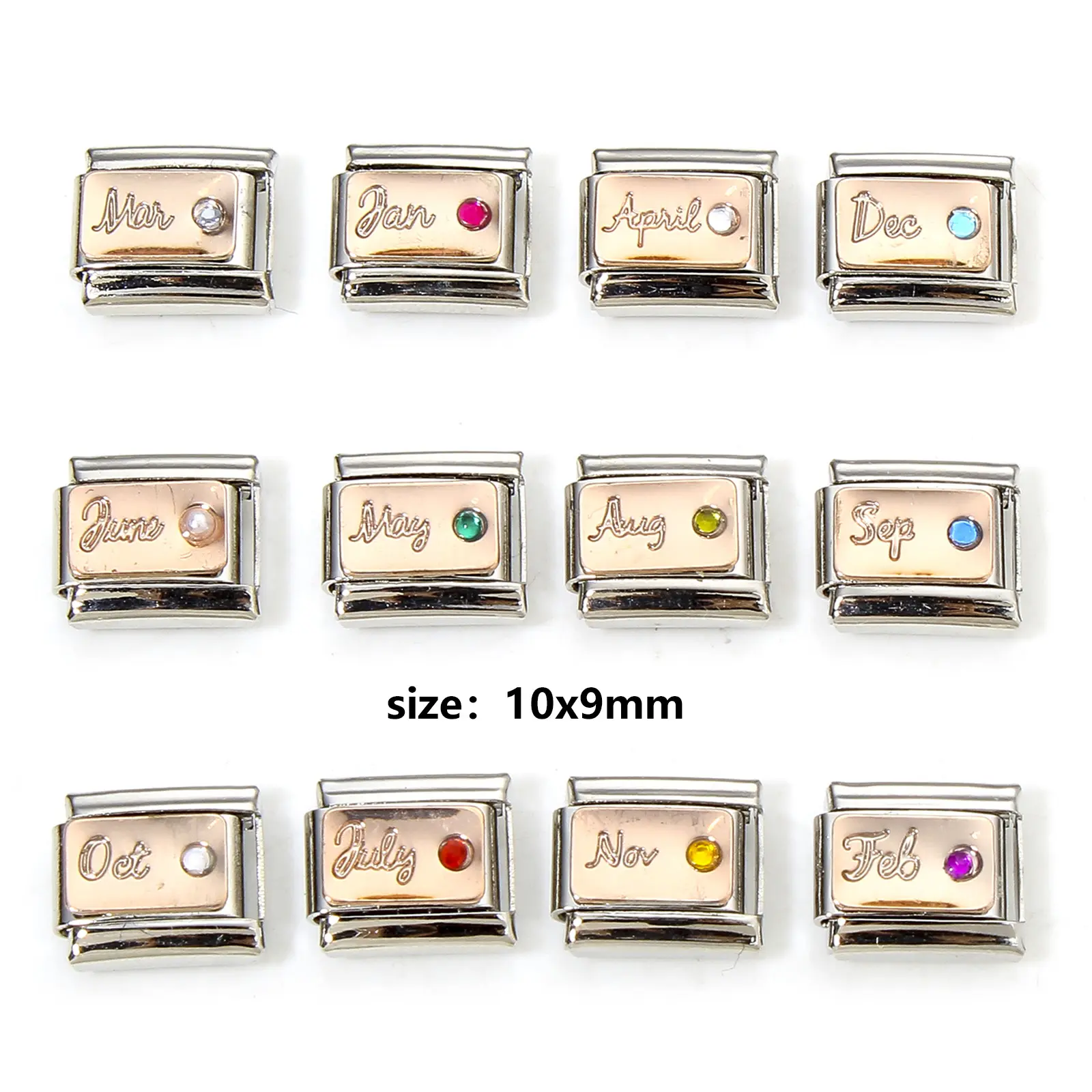 1 Piece 304 Stainless Steel Birthstone Italian Charm Links For DIY Bracelet Jewelry Making Silver Color Fit 9mm Bracelets Beads