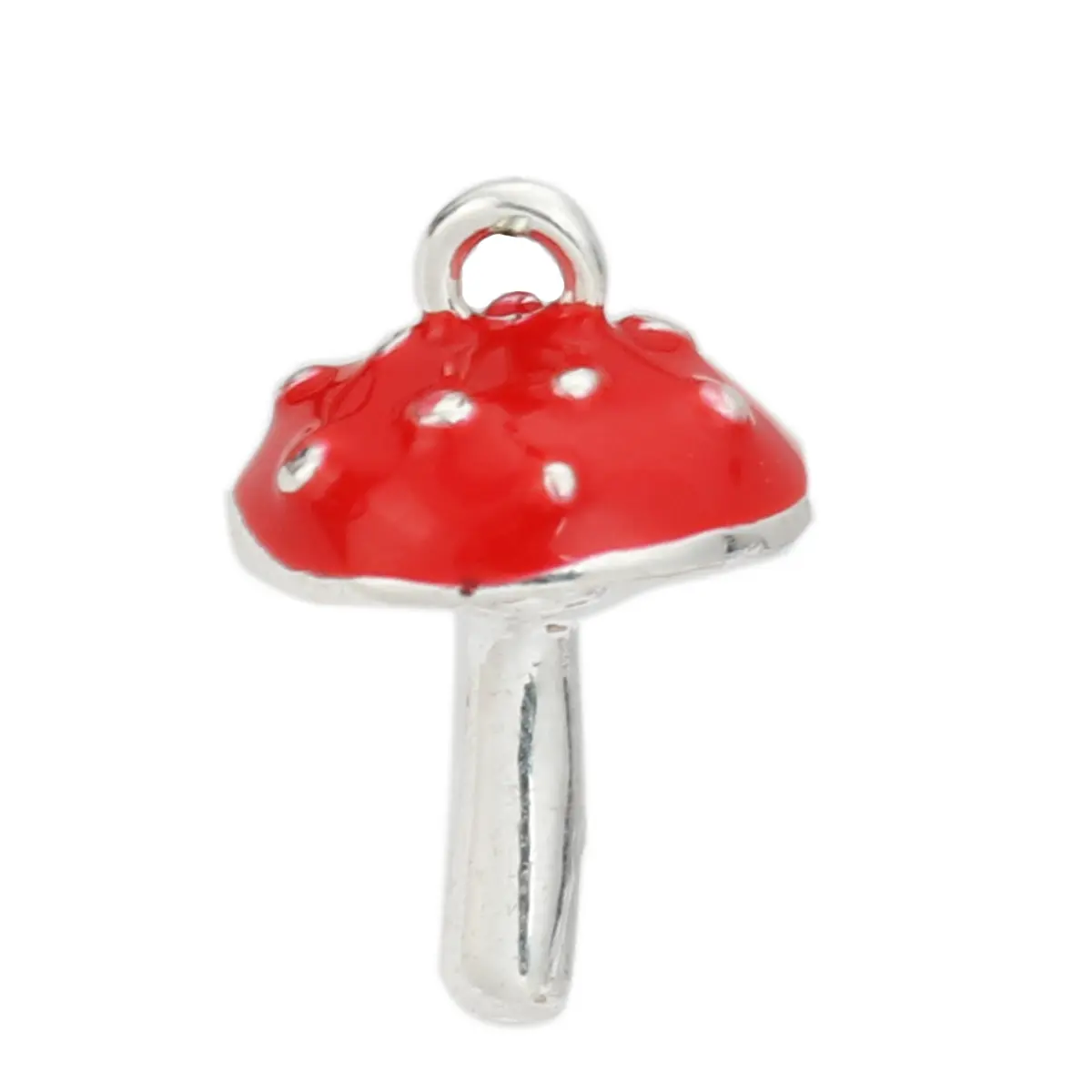 30Pcs Wholesale 3D Mushroom Pendants Zinc Based Alloy Charms Silver Color Red Enamel For Women DIY Making Necklace Jewelry