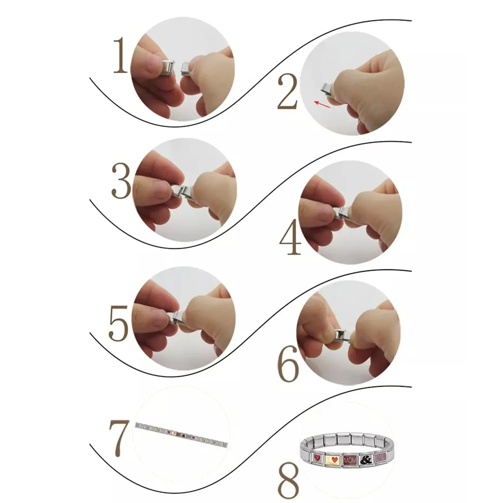 1 Piece 304 Stainless Steel Birthstone Italian Charm Links For DIY Bracelet Jewelry Making Silver Color Fit 9mm Bracelets Beads