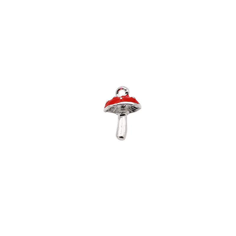 30Pcs Wholesale 3D Mushroom Pendants Zinc Based Alloy Charms Silver Color Red Enamel For Women DIY Making Necklace Jewelry