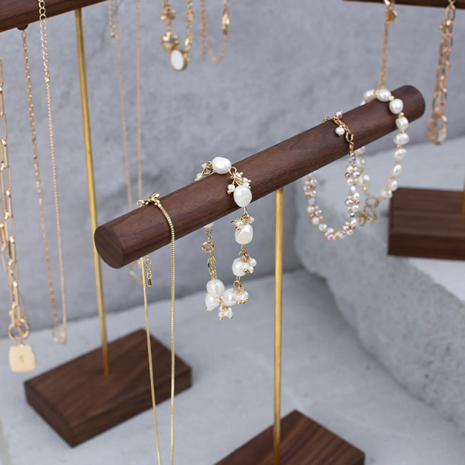 Walnut Wooden T-shaped Jewelry Displays Holders Rack Dark Brown Jewelry Shelf Jewelry Stand Counter Storage Jewelry Display,1PC